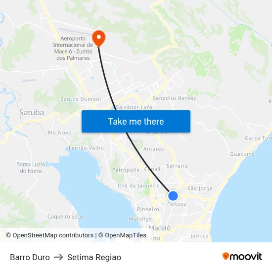 Barro Duro to Setima Regiao map