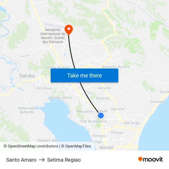 Santo Amaro to Setima Regiao map