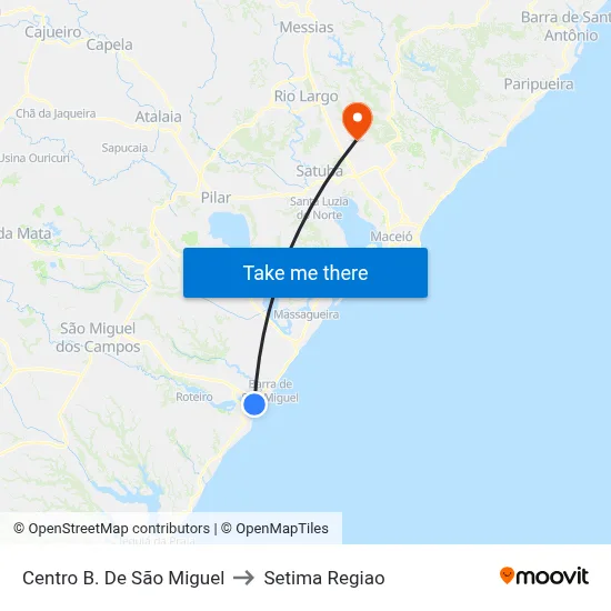 Centro B. De São Miguel to Setima Regiao map