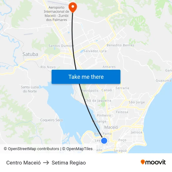 Centro Maceió to Setima Regiao map
