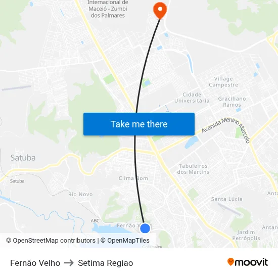 Fernão Velho to Setima Regiao map