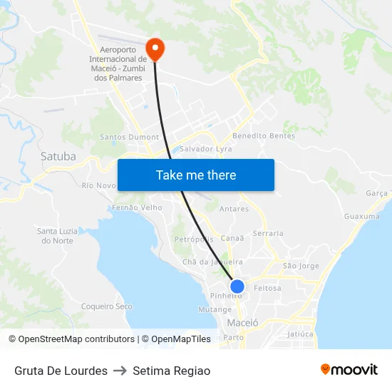 Gruta De Lourdes to Setima Regiao map