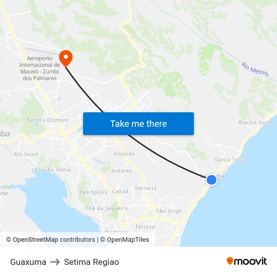 Guaxuma to Setima Regiao map