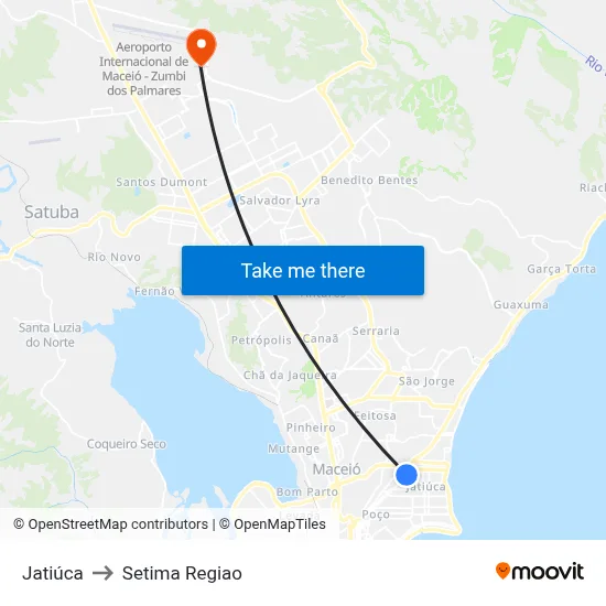 Jatiúca to Setima Regiao map