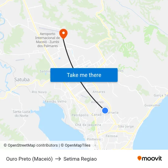 Ouro Preto (Maceió) to Setima Regiao map