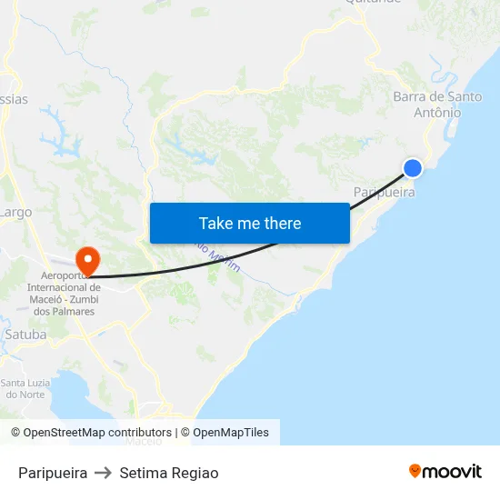 Paripueira to Setima Regiao map
