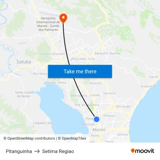 Pitanguinha to Setima Regiao map
