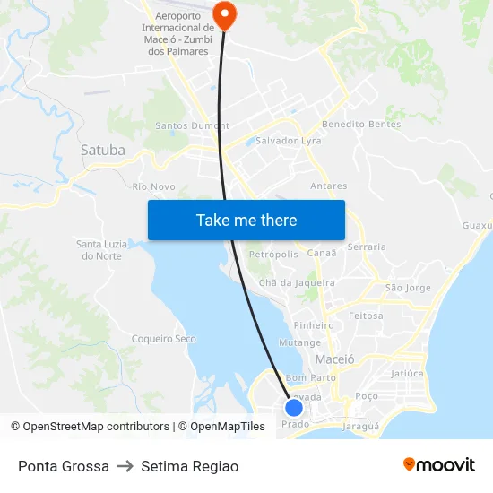 Ponta Grossa to Setima Regiao map