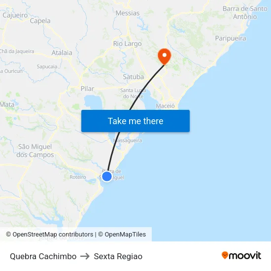 Quebra Cachimbo to Sexta Regiao map