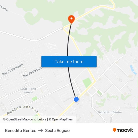 Benedito Bentes to Sexta Regiao map