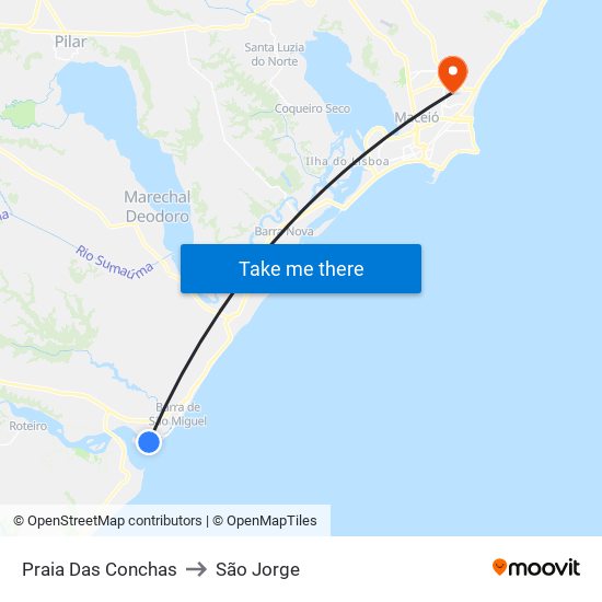Praia Das Conchas to São Jorge map