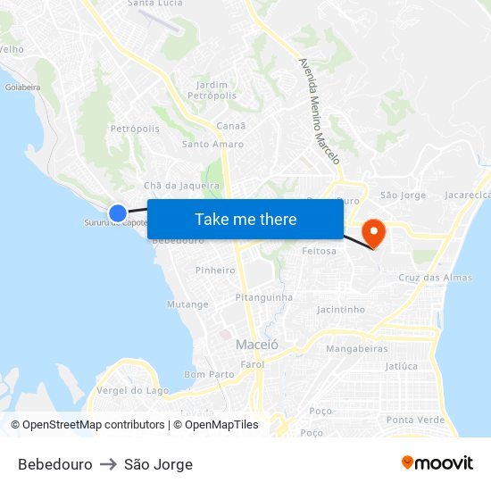 Bebedouro to São Jorge map