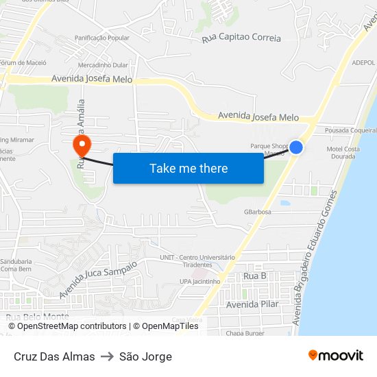 Cruz Das Almas to São Jorge map