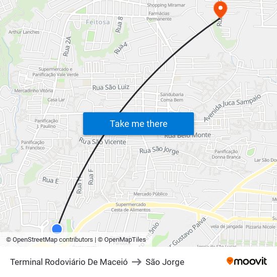 Terminal Rodoviário De Maceió to São Jorge map