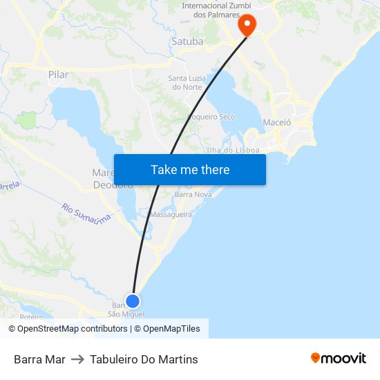 Barra Mar to Tabuleiro Do Martins map