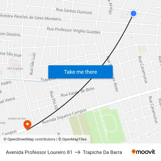 Avenida Professor Loureiro 81 to Trapiche Da Barra map