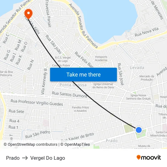 Prado to Vergel Do Lago map