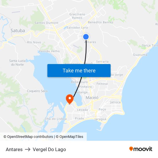 Antares to Vergel Do Lago map