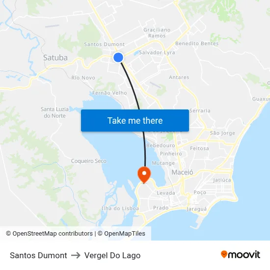 Santos Dumont to Vergel Do Lago map