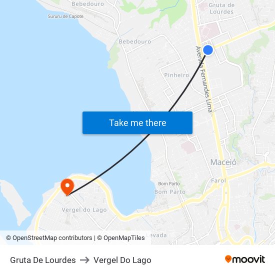 Gruta De Lourdes to Vergel Do Lago map