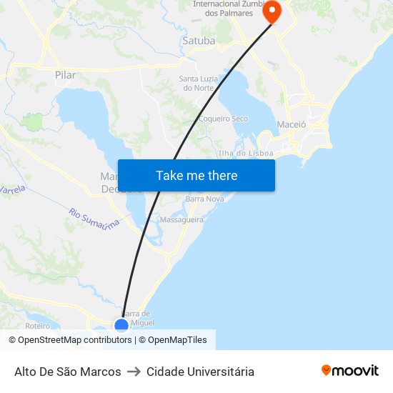 Alto De São Marcos to Cidade Universitária map