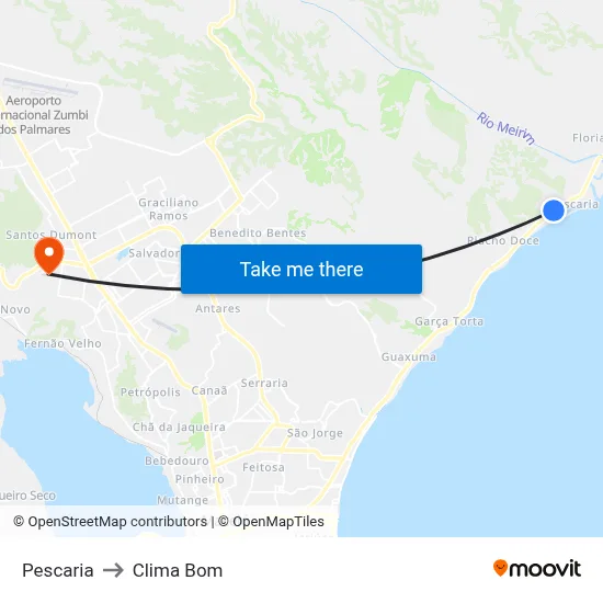 Pescaria to Clima Bom map