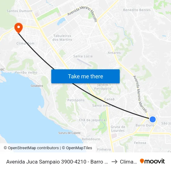 Avenida Juca Sampaio 3900-4210 - Barro Duro Maceió - Al Brasil to Clima Bom map