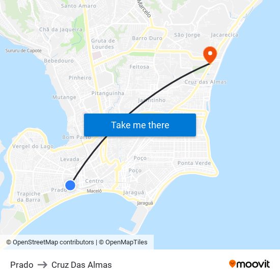 Prado to Cruz Das Almas map