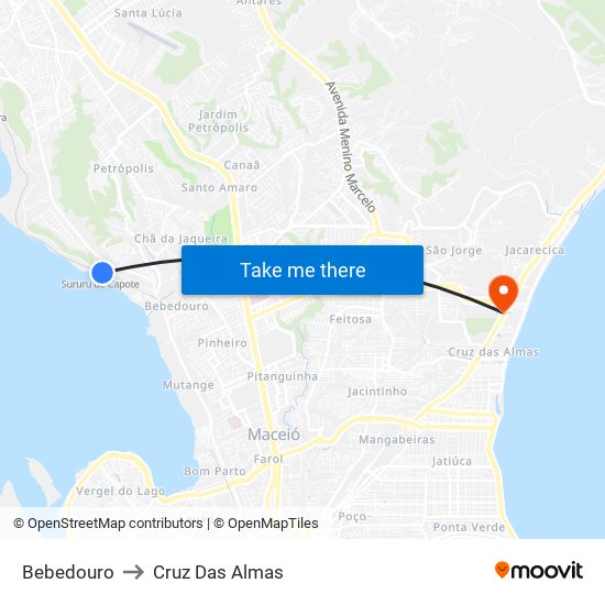 Bebedouro to Cruz Das Almas map
