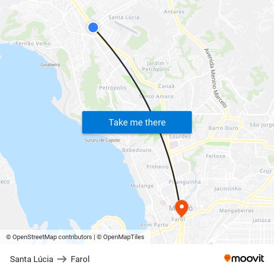 Santa Lúcia to Farol map