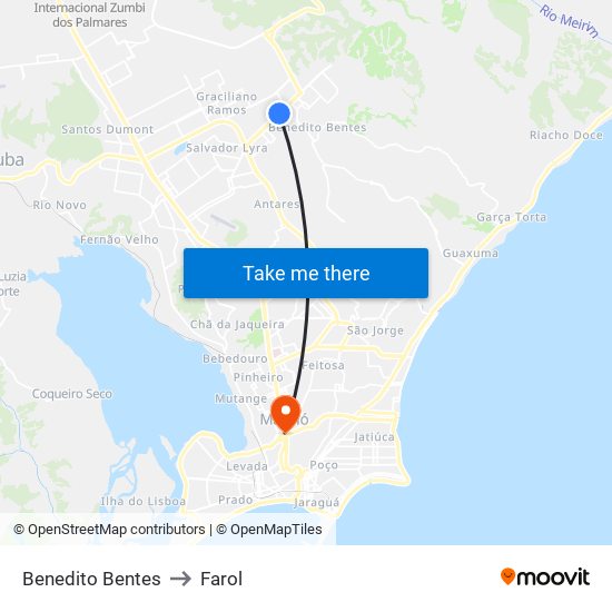 Benedito Bentes to Farol map