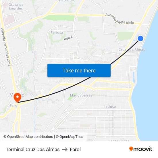 Terminal Cruz Das Almas to Farol map