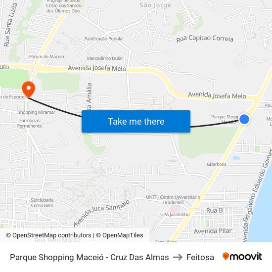 Parque Shopping Maceió - Cruz Das Almas to Feitosa map