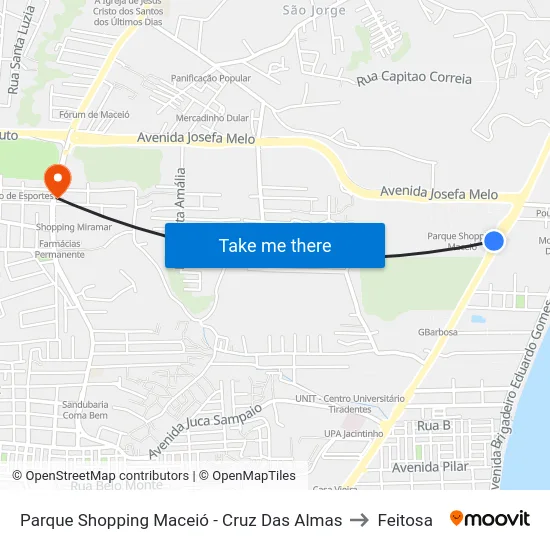 Parque Shopping Maceió - Cruz Das Almas to Feitosa map