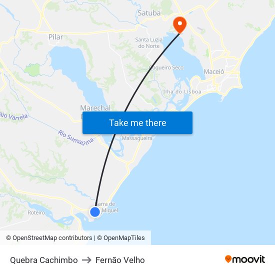 Quebra Cachimbo to Fernão Velho map