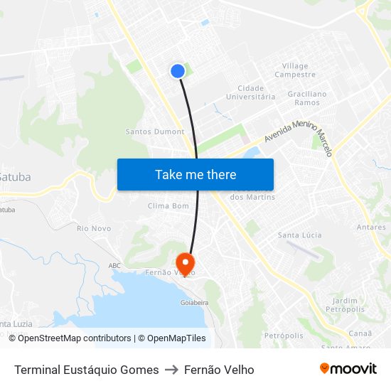 Terminal Eustáquio Gomes to Fernão Velho map