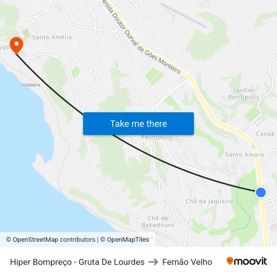 Hiper Bompreço - Gruta De Lourdes to Fernão Velho map