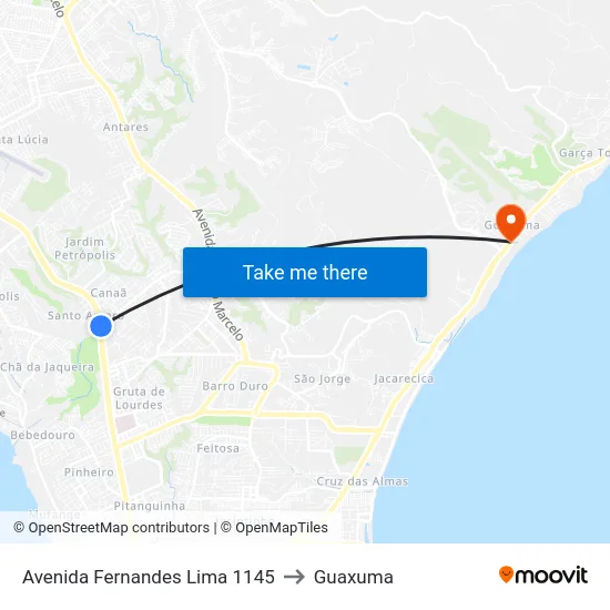 Avenida Fernandes Lima 1145 to Guaxuma map