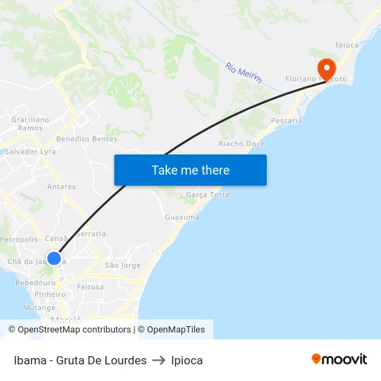 Ibama - Gruta De Lourdes to Ipioca map
