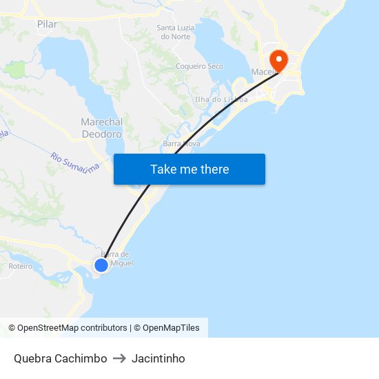 Quebra Cachimbo to Jacintinho map