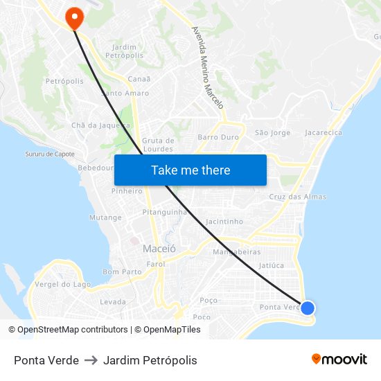 Ponta Verde to Jardim Petrópolis map