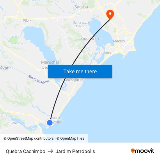 Quebra Cachimbo to Jardim Petrópolis map