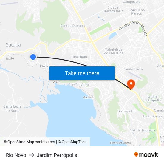 Rio Novo to Jardim Petrópolis map