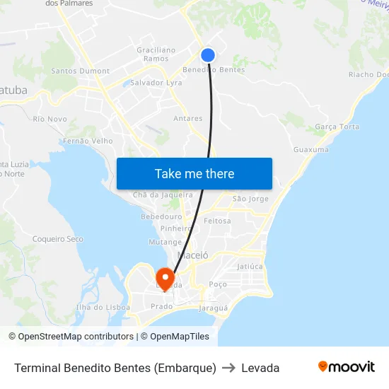 Terminal Benedito Bentes (Embarque) to Levada map