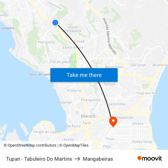 Tupan - Tabuleiro Do Martins to Mangabeiras map