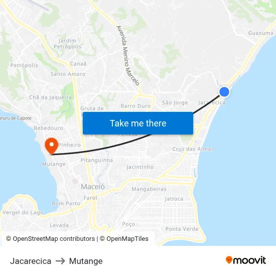 Jacarecica to Mutange map