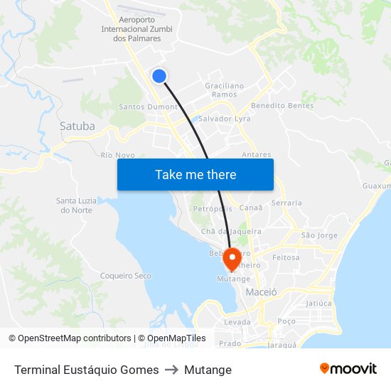 Terminal Eustáquio Gomes to Mutange map