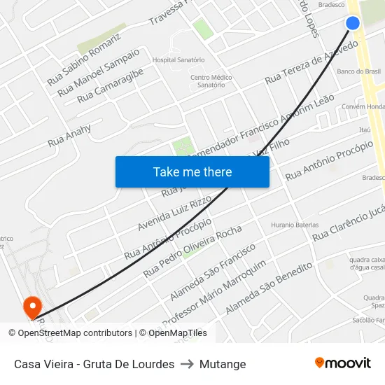 Casa Vieira - Gruta De Lourdes to Mutange map