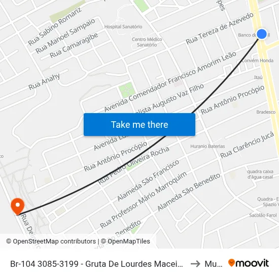 Br-104 3085-3199 - Gruta De Lourdes Maceió - Al República Federativa Do Brasil to Mutange map