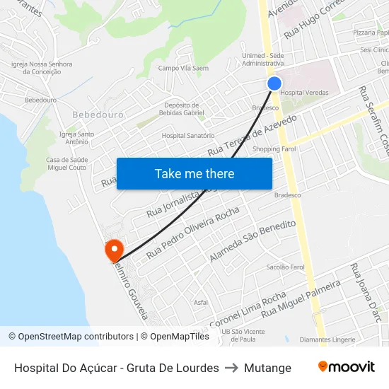 Hospital Do Açúcar - Gruta De Lourdes to Mutange map